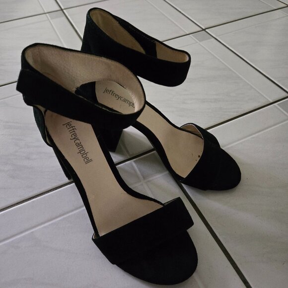 Jeffrey Campbell Lindsay Black Suede Heeled Sandals 7 - Picture 1 of 7